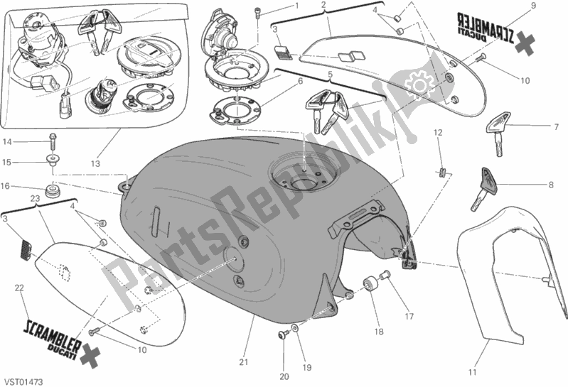 Tutte le parti per il Serbatoio Di Carburante del Ducati Scrambler Urban Enduro Thailand USA 803 2016